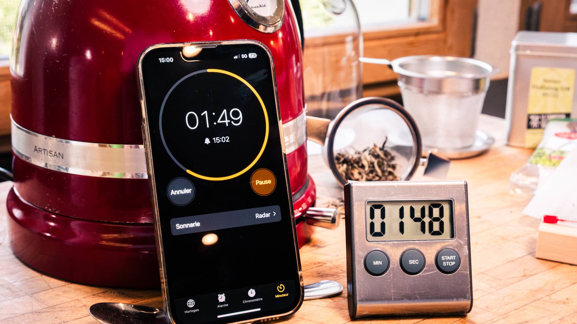 Des minuteries pour compter le temps d'infusion pour le thé.